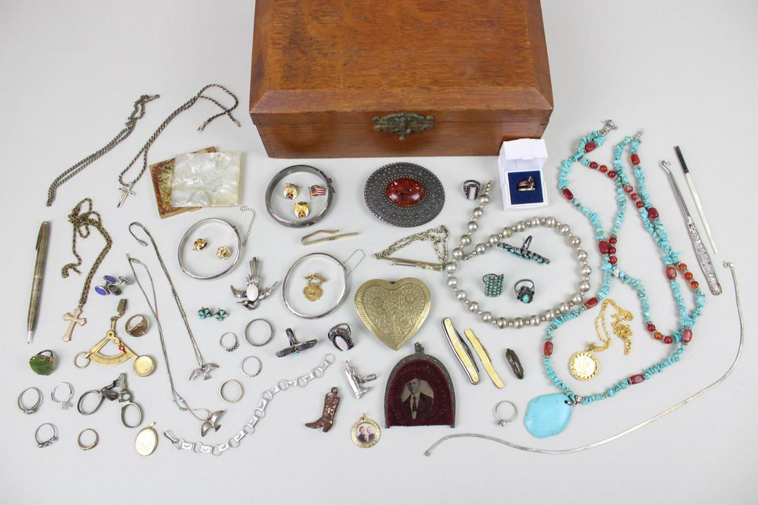 Large 40+ Lot Costume Jewelry, Sterling, Mixed Metals, Victorian Tintype Coin Purse (1 of 20)