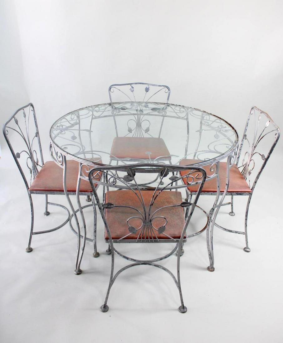 Mid-Century Modern Wrought Iron Leaf Garden Patio Set, Table & Chairs (1 of 17)