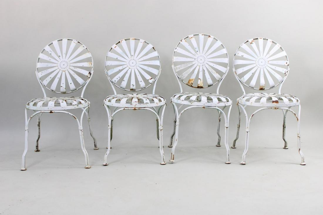 Set of 4 White Metal Sunburst Outdoor Chairs, Style of Francois Carre (1 of 14)