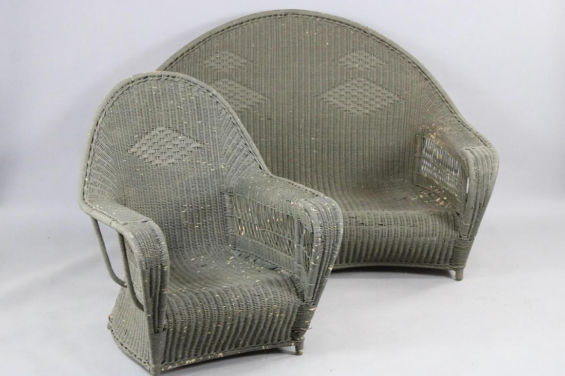 Set of 2 Wicker Pieces, Art Deco Chair & 2-Seat Sofa Settee (1 of 19)