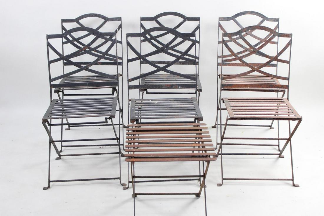 Set of 6 Iron Lattice Back Folding Chairs & Side Table (1 of 19)