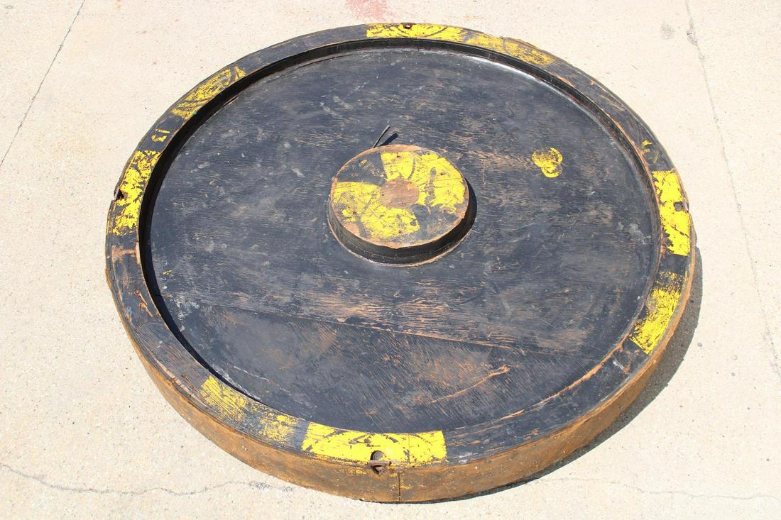 Large Industrial Wooden Factory Foundry Wheel Mold Painted Black. (1 of 9)