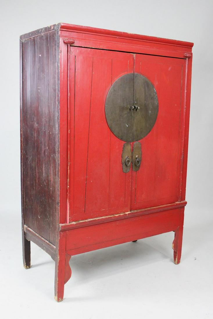 Chinese Red Lacquered Armoire with Bronze Face Plate (1 of 19)