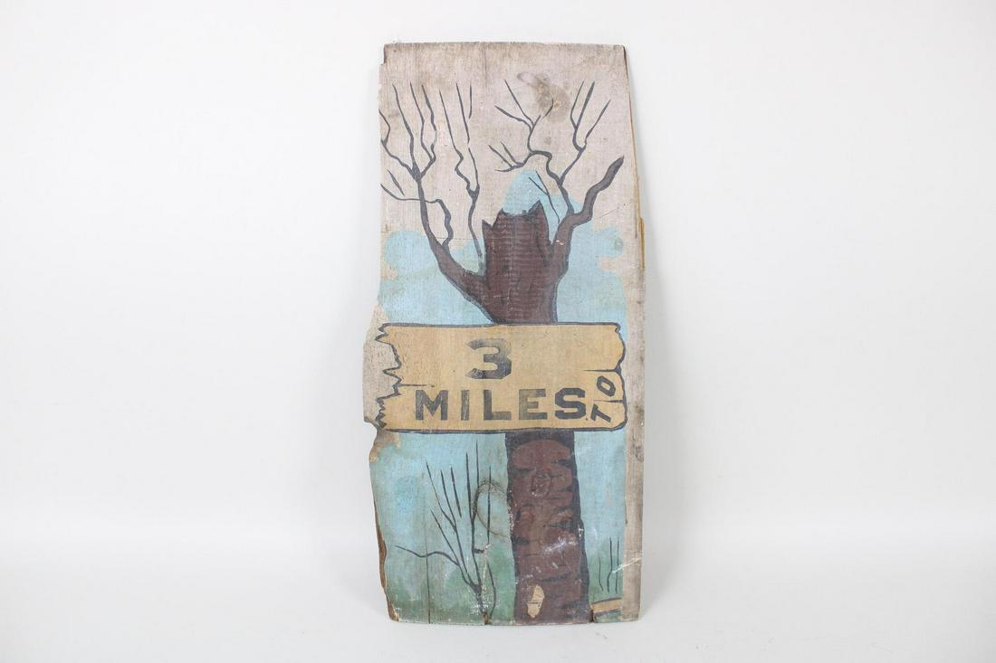 Folk Art Advertising Sign Piece, "3 Miles To" (1 of 8)