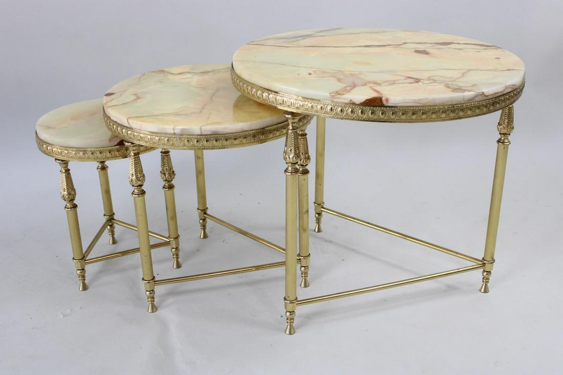 Set of 3 Mid-Century Modern Marble & Brass Nesting Tables (1 of 11)
