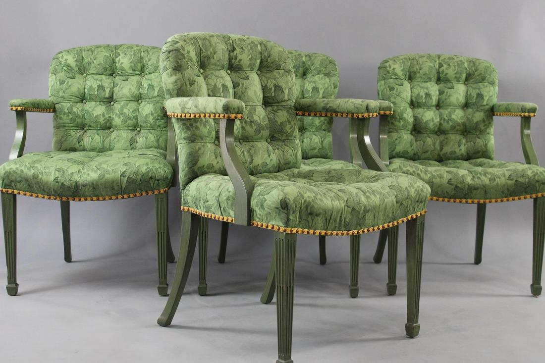 Set of 6 Neoclassical Green Floral Upholstered Arm Chairs (1 of 13)
