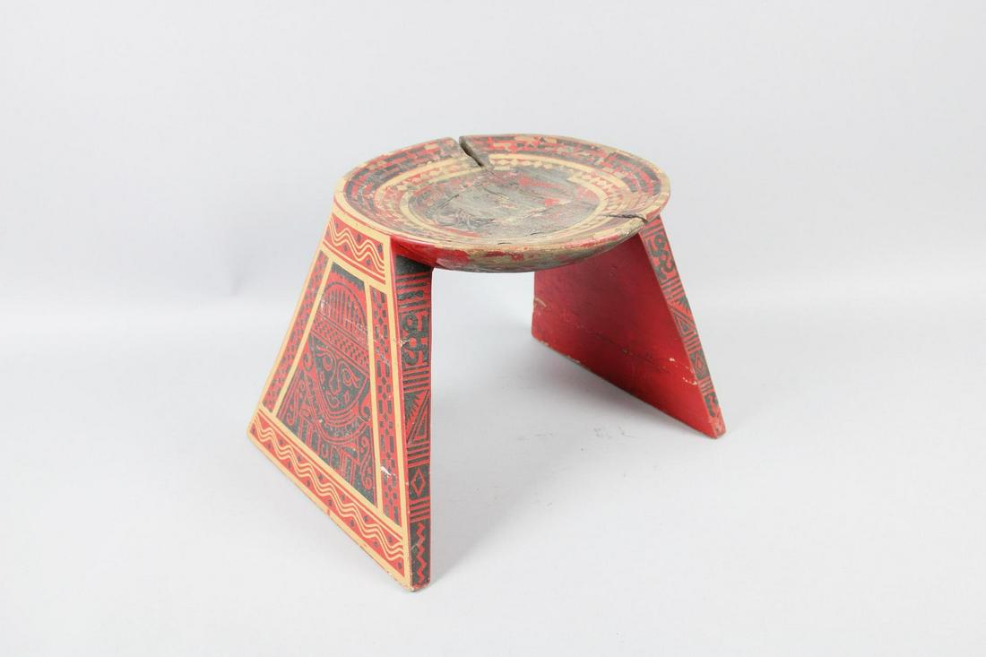 Red Painted Wood Folk Art Peruvian Stool, Boho (1 of 10)