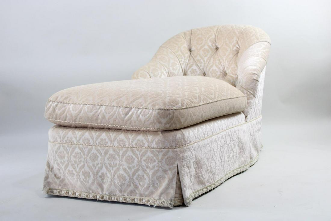 Lux Cream Cut Velvet Chaise Lounge w/ Down Cushions (1 of 11)