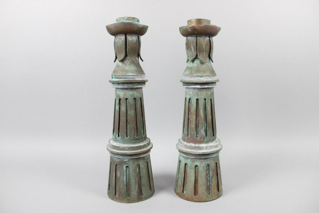 Tall Copper Candlesticks Made From Architectural Elements, Great Patina (1 of 9)