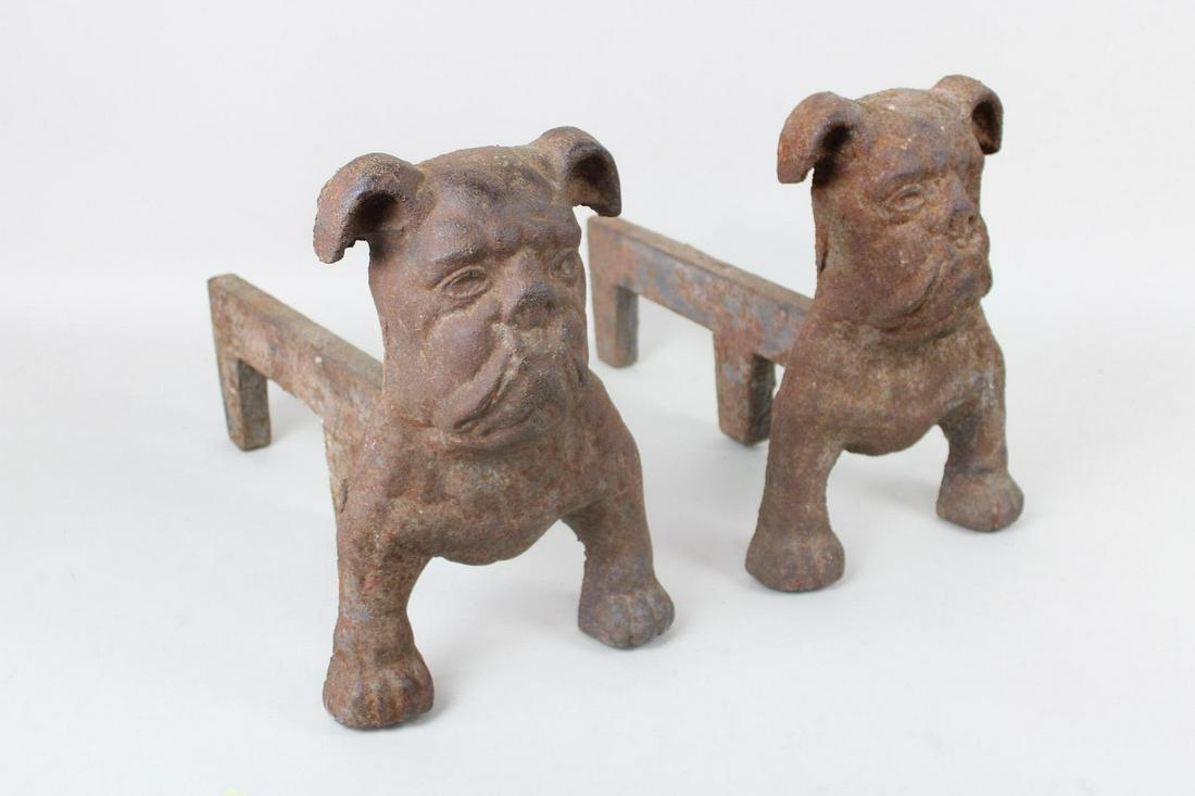 Pair of Cast Iron Bulldog Andirons (1 of 10)
