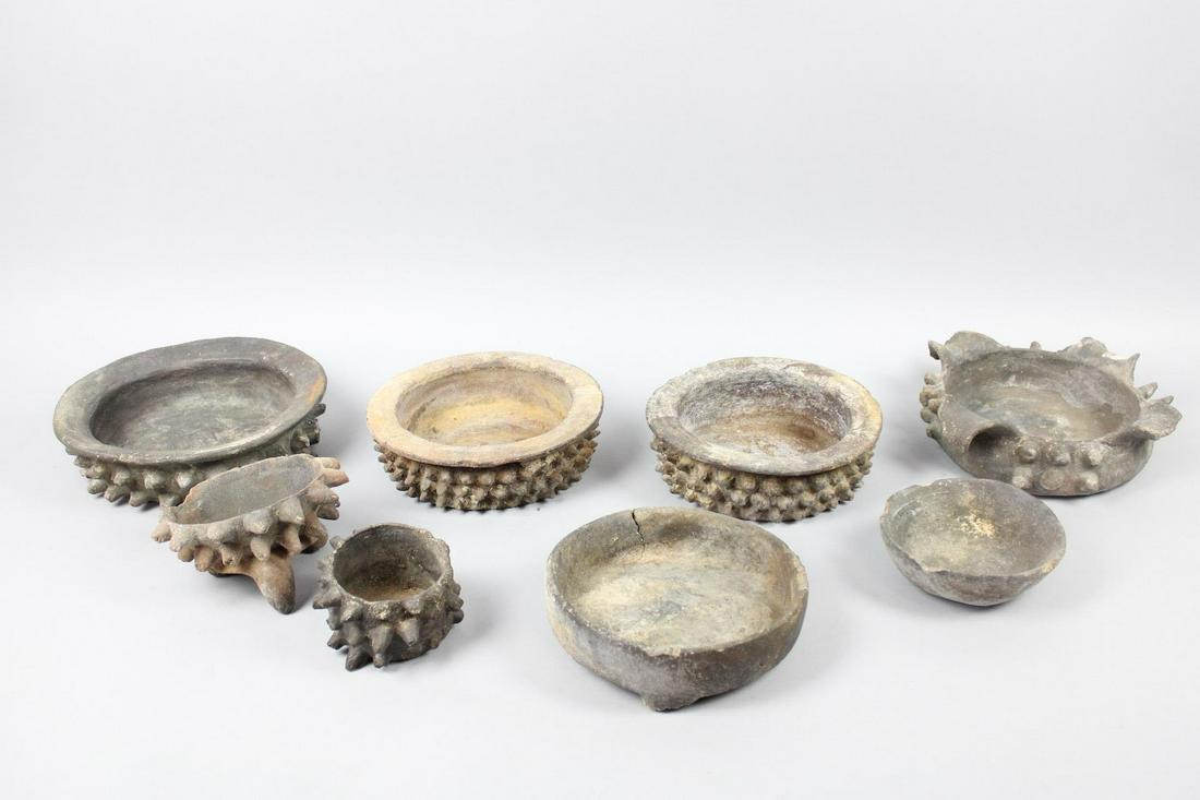 Lot of 8 Spiked Ceramic Mayan Ritual Ceremony Bowls (1 of 14)