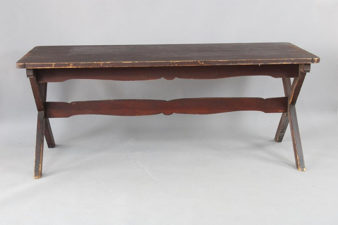 19th C. Sawbuck Farm Harvest Table, Primitive Cutout Details (1 of 15)