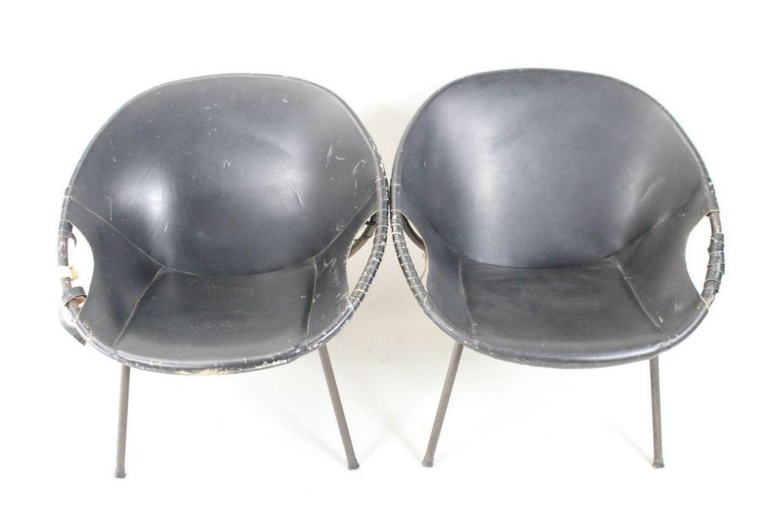 Pair Mid-Century Modern Leather Circular Hoop Chairs (1 of 18)