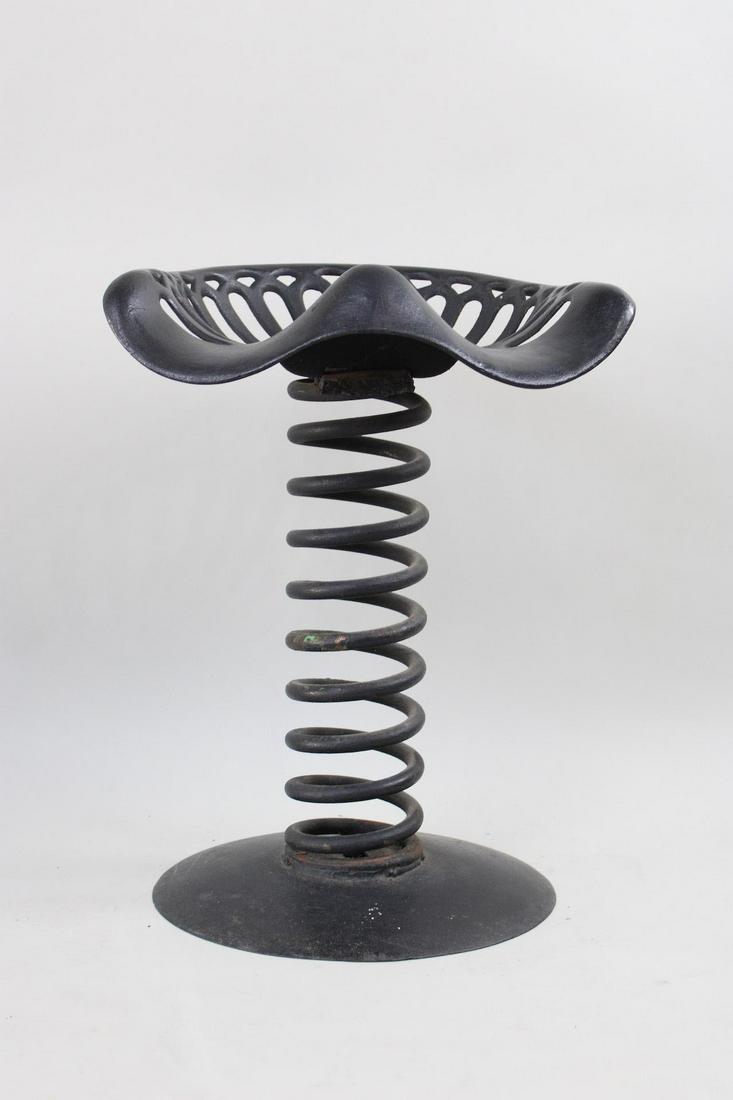 Black Metal Tractor Seat Stool w/ Spring Base (1 of 7)