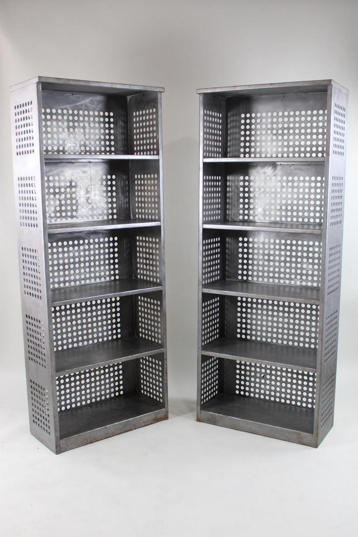 Pair of Perforated Metal Industrial Shelves, Minimalist (1 of 11)