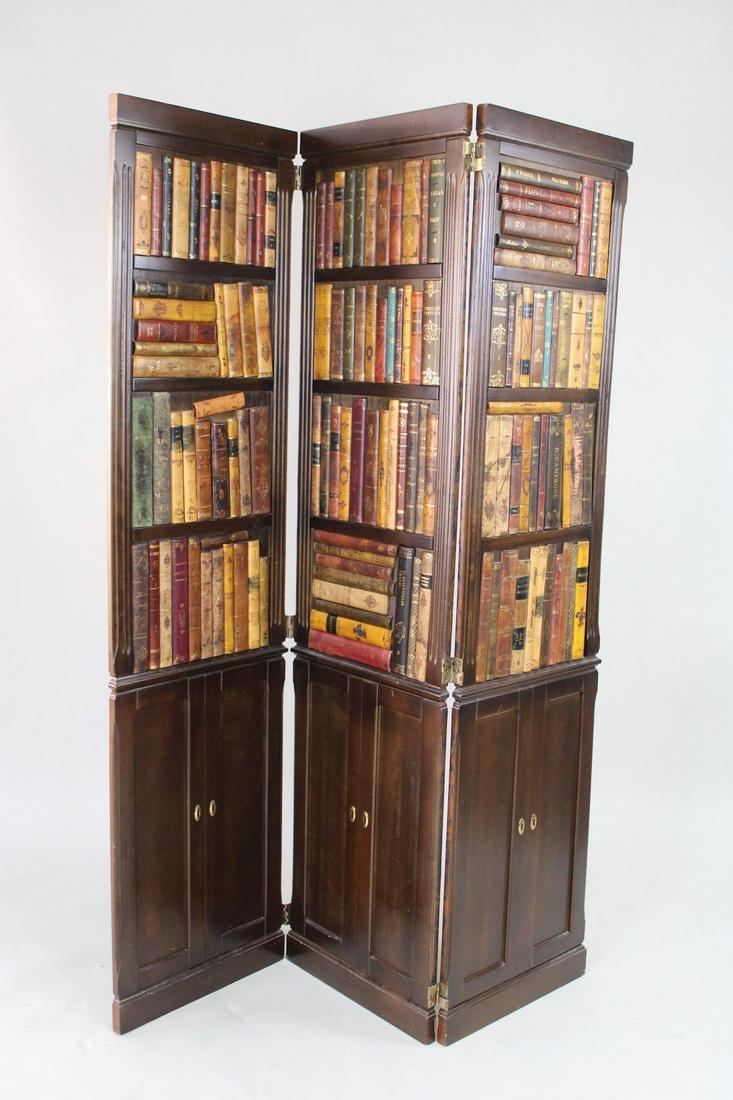 Italian Trompe L'oeil Wood Room Divider Screen with Leather Books (1 of 9)