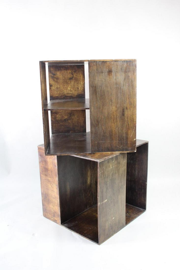 Pair of Minimalist Cubist Wood Stacking Cabinet, Rietveld style (1 of 8)