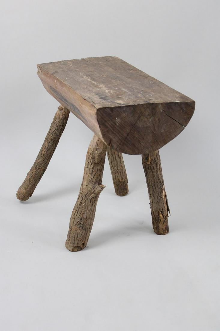 Primitive Log Stool with Bark Covered Peg Legs (1 of 8)