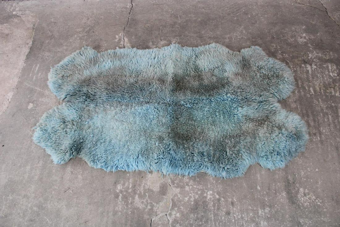 Indigo Blue Dyed Shag Sheepskin Rug, Mid Century Modern (1 of 9)