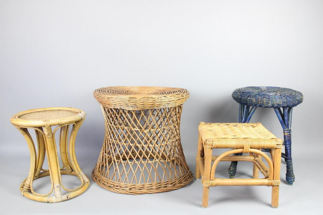 Lot of 4 Wicker Rattan Stools (1 of 17)