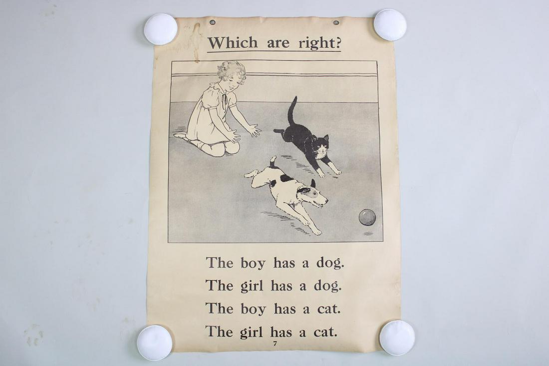 1934 Macmillan Work-Play Teaching Chart: Boy, Girl, Dog & Cat, 3 of 8 (1 of 11)