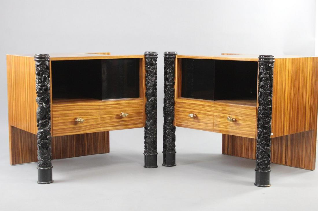 Pair of Zebra Wood Side Tables Carved Dragon Legs & Brass Fist Drawer Pulls (1 of 16)