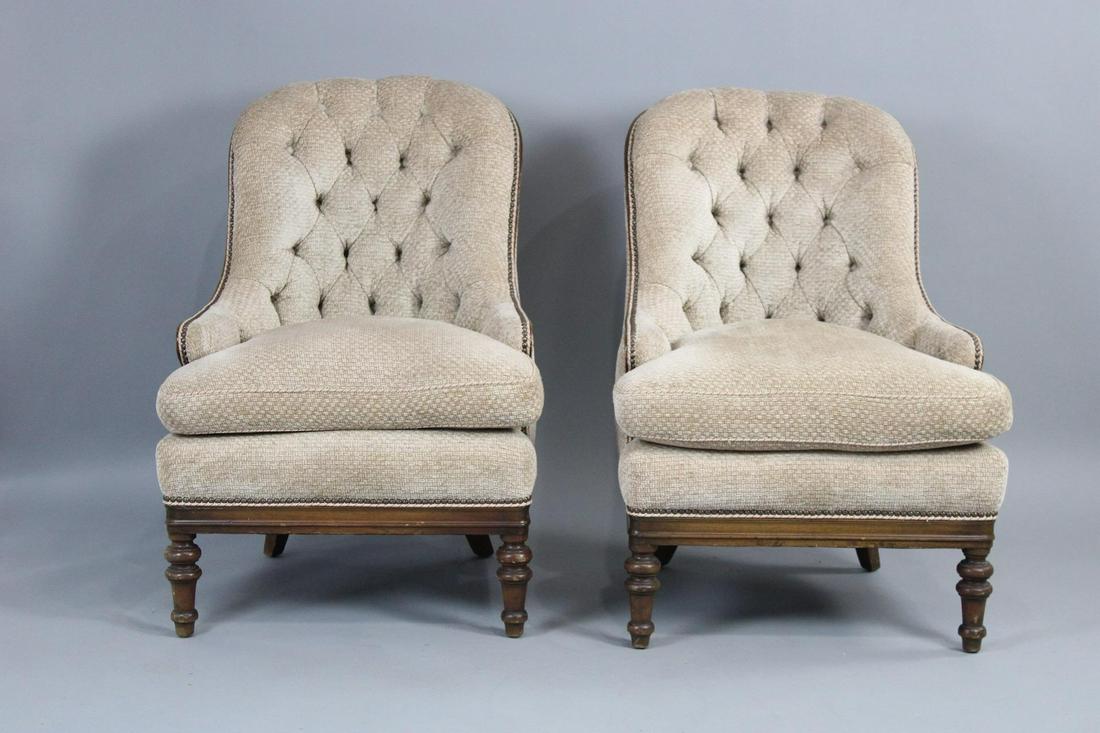 Pair of Tufted Upholstered Slipper Chairs (1 of 9)