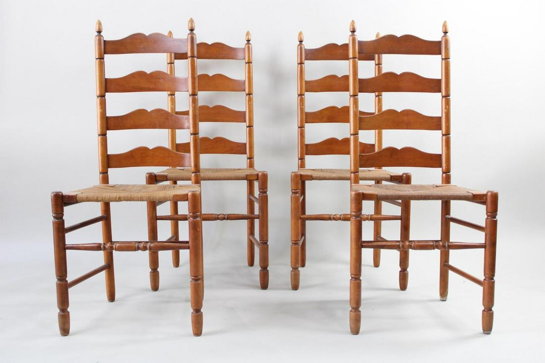 Set of 4 Rush Seat Ladder Back Dining Chairs (1 of 11)