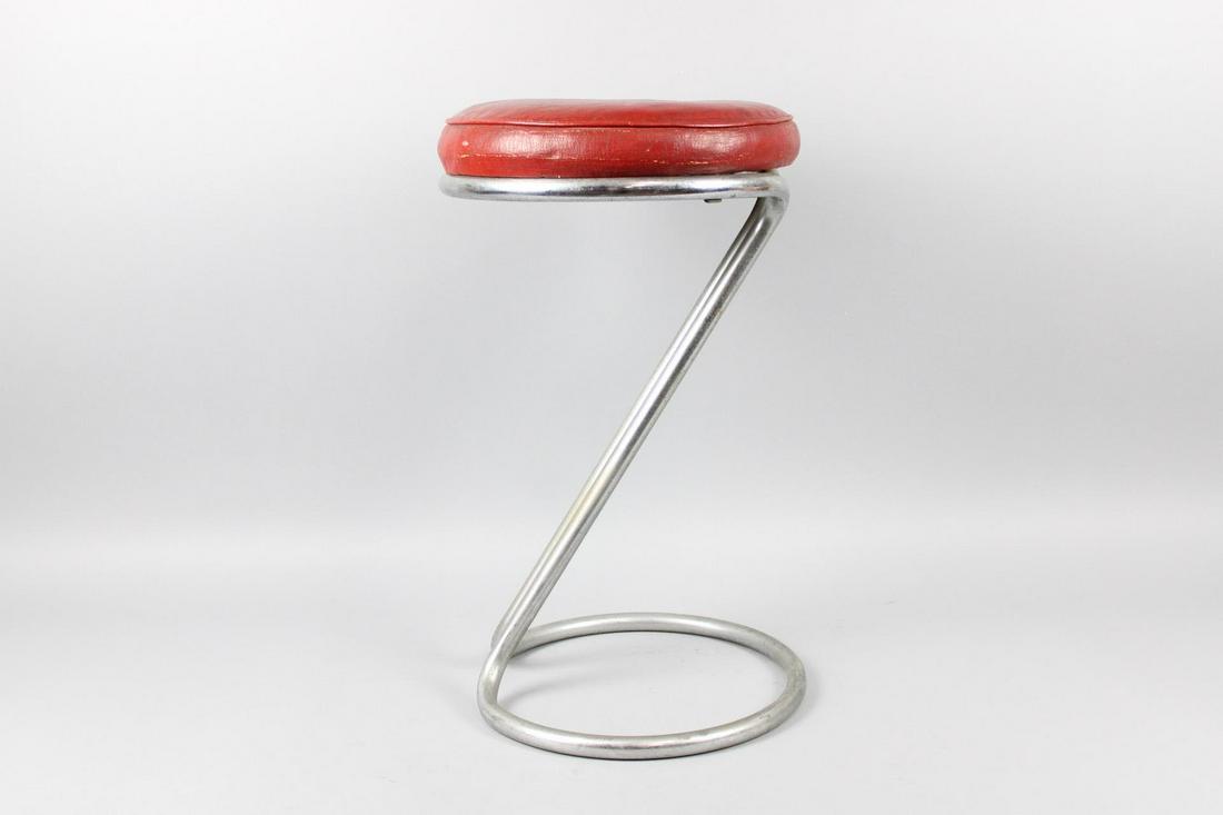 Art Deco Red Leather & Metal Z Stool, Gilbert Rohde Style (1 of 10)