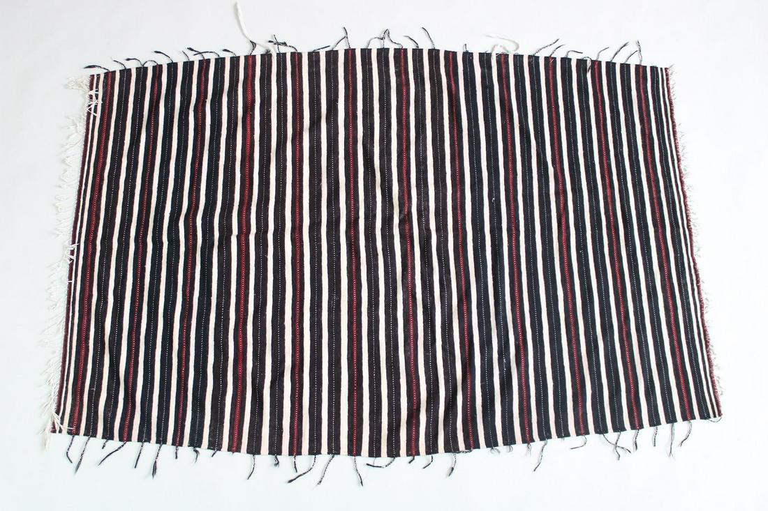 High Atlas Mountain Moroccan Wool Cape Throw; Black , White & Red Stripe (1 of 10)