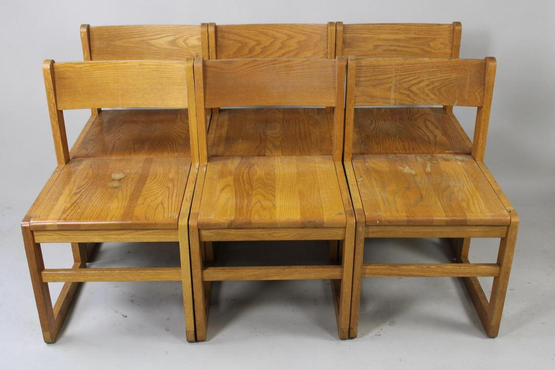 6 Mid-Century Modern Cubist Oak School Library Chairs, 1 of 3 (1 of 10)