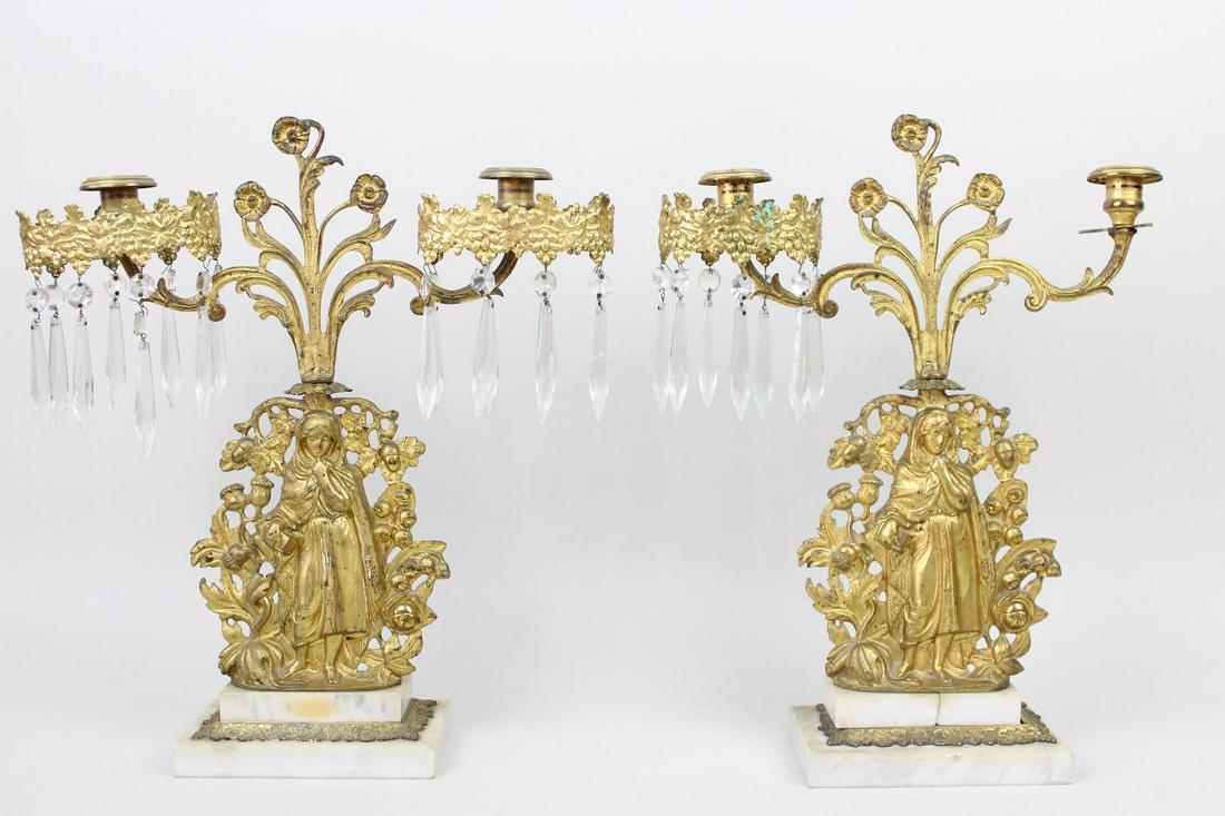 Pair Dietz Gilt Bronze Figural Girandole 2-Lite Candelabras (1 of 17)