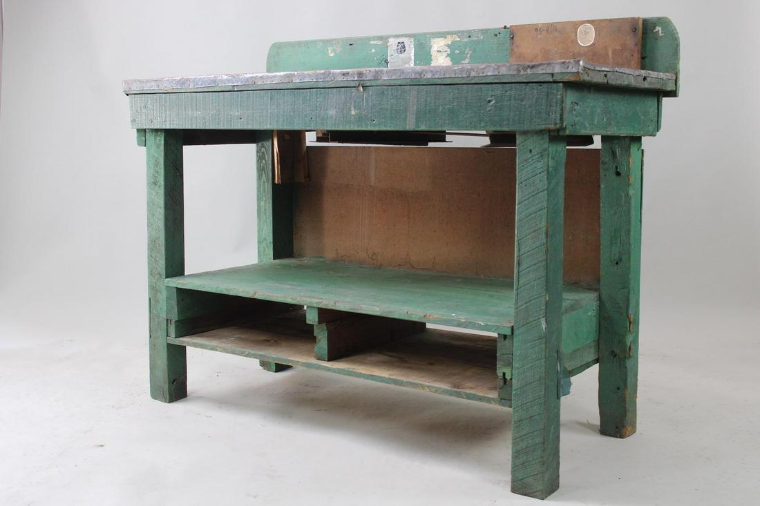 Primitive Green Painted Wood Work Bench Table (1 of 15)