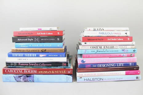 Lot of 23 Coffee Table Books, Fashion, 3 of 3: Lot of 23 Coffee Table Books, Fashion , 3 of 3. So much inspiration in this varied lot; includes books on costume jewelry, Carolyn Roehm, Halston, Gloria Vanderbilt, vintage fashion and so much more.