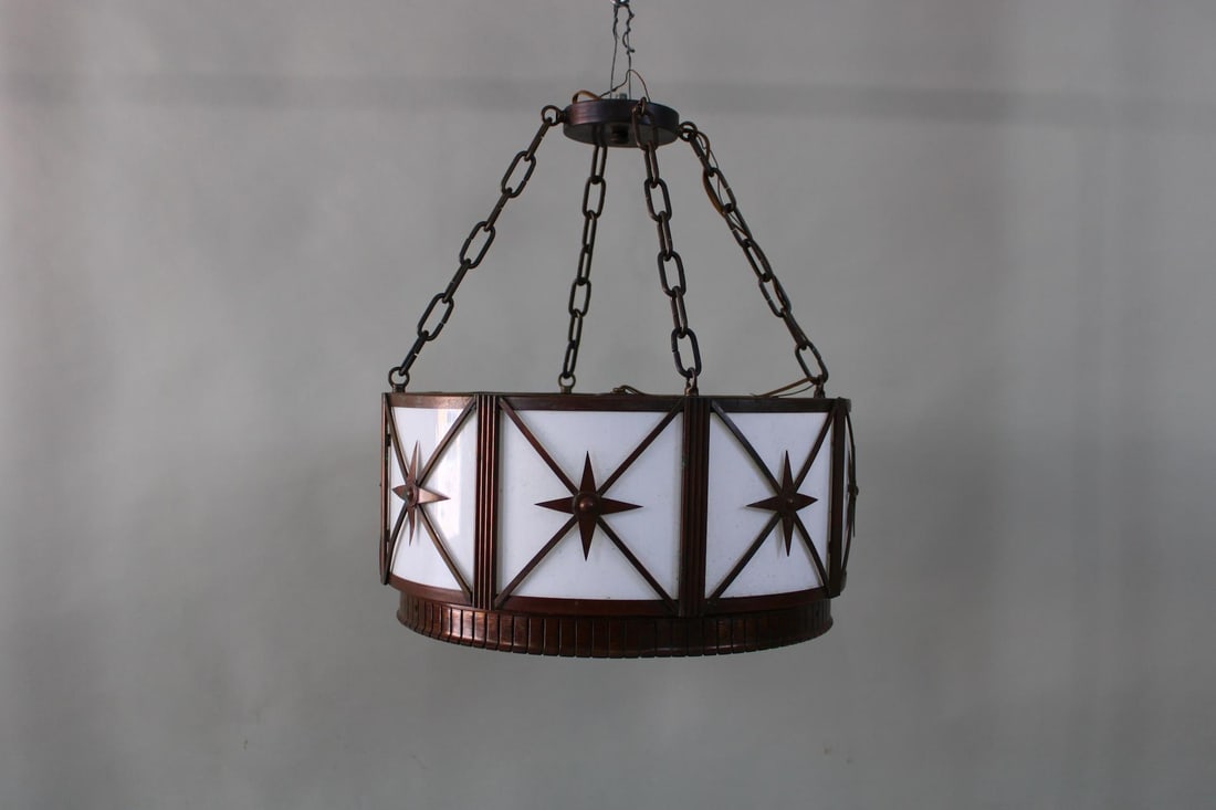 Art Deco Metal & Milk Glass Hanging Light w/Starbursts (1 of 7)