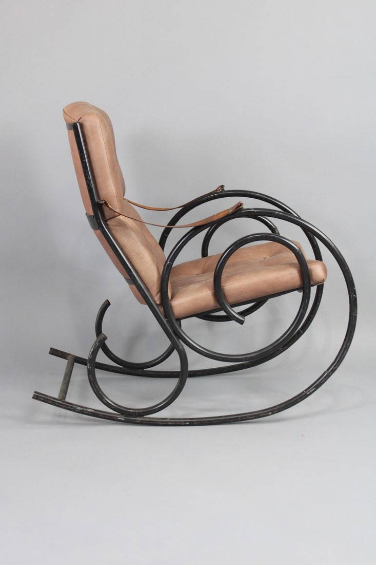Mid-century Modern Bent Tubular Metal & Leather Rocking Chair, Lee ...