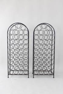 Pair of Mid-Century Modern Arthur Umanoff Style Iron Wine Racks: Pair of Mid-Century Modern Arthur Umanoff Style Iron Wine Racks. Tall with rounded arch tops,these twowelded minimal racks can hold about 39 bottles each and make a great set for any wine collector.Di