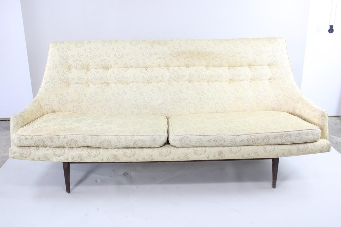 Mid-Century Modern Yellow Upholstered Slope Sofa Couch, Lawrence Peabody (1 of 11)