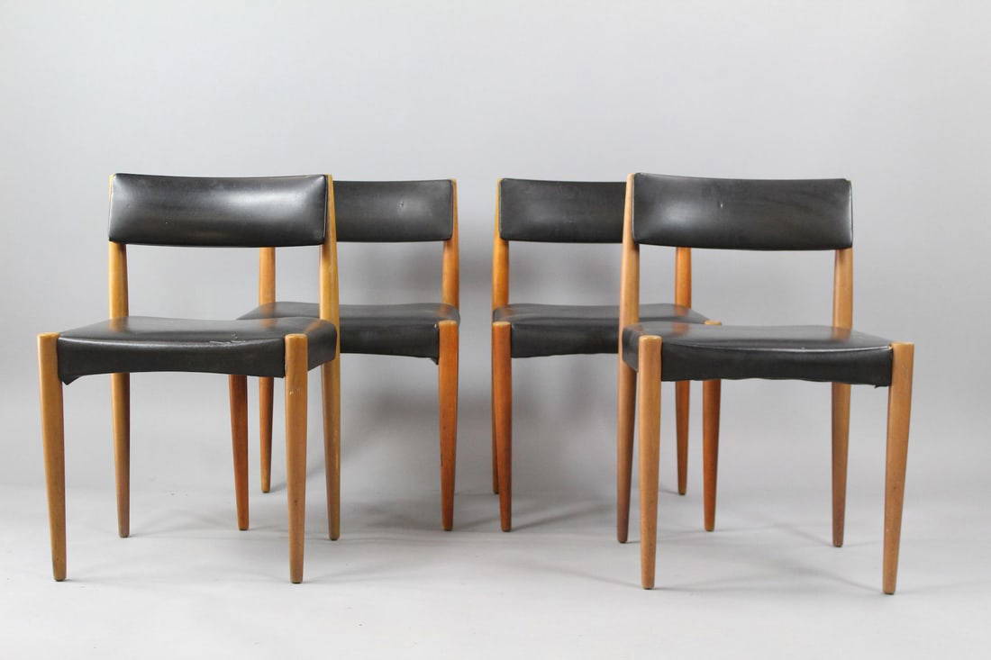 Set Of 4 Midcentury Modern Black & Teak Dining Chairs Auction