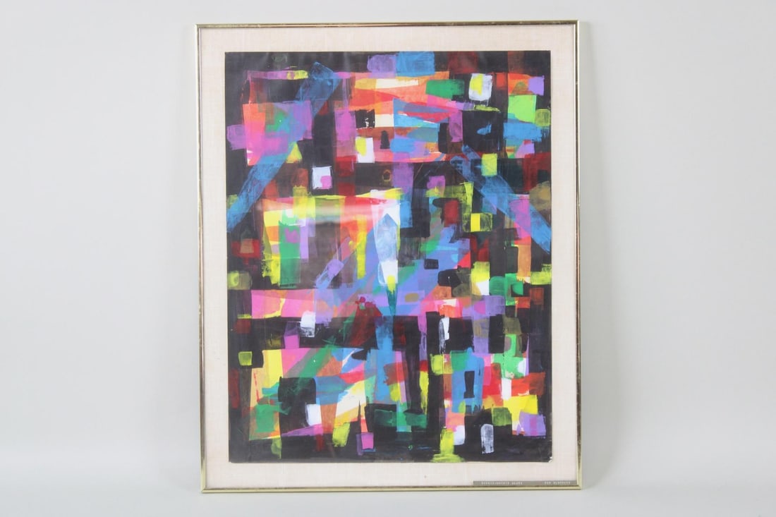 Framed Abstract Painting by, Ron Blumberg: Framed Abstract Painting by, Ron Blumberg. This is a fantastic non-objective framed painting by Ron Blumberg titled, "Boogie-Woogie Blues." It is framed in a minimalist metal frame.Dimensions are 27.2