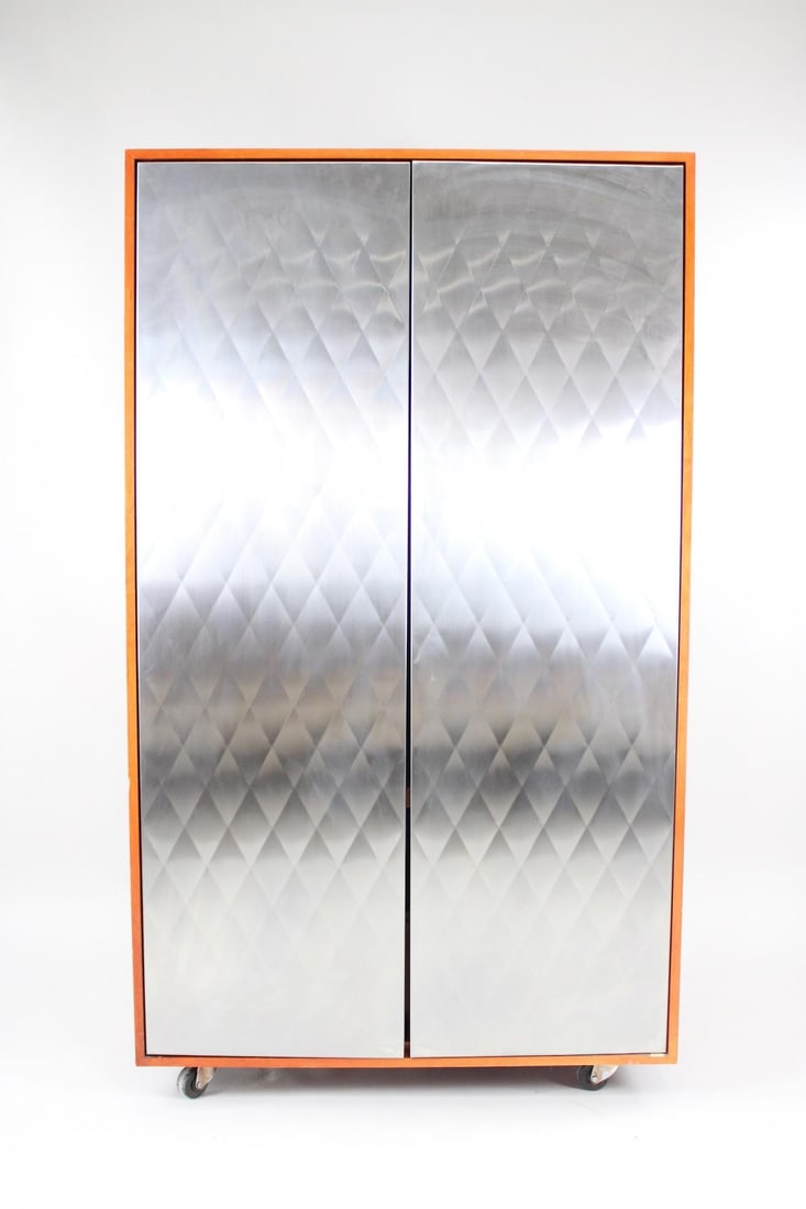 Postmodern Dialogica Quilted Front Wood & Metal Cabinet, Wheels (1 of 6)