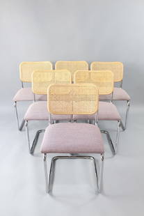 Set of 6 Knoll Upholstered Cesca Chairs by Marcel Breuer, 1 of 2: This lot comes from a business closing after only a year of being open, the items were all purchased new and are barely, if ever used. Set of 6 Knoll Upholstered Cesca Chairs by Marcel Breuer, 1 of 2.