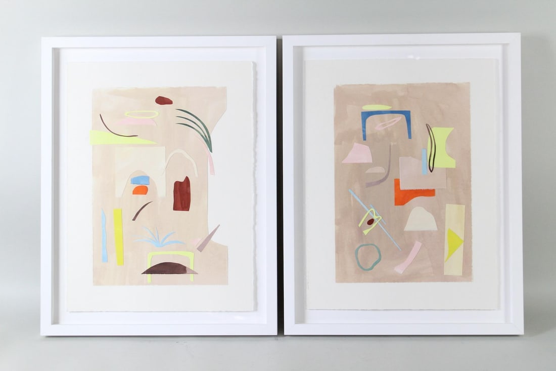 Pair of Framed Abstract Cut Paper Collages, Contemporary Modern, Lot 2 of 3 (1 of 11)