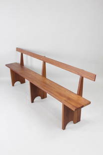 Shaker Style Long Wooden Bench, Minimalist, 2 of 2: Shaker Style Long Wooden Bench, Minimalist, 2 of 2. This bench has a simple and primitive construction, with backrest bar and arches at the bottom of the plane legs. This is the second of two lots in
