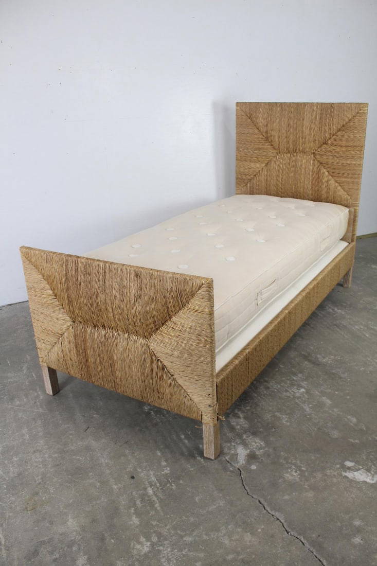 Contemporary Wood & Rush Twin Bed With Horsehair Mattress, 2 Of 2 Auction