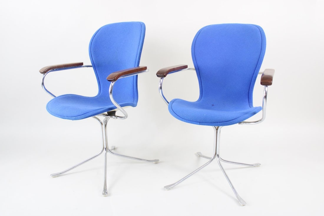 Pair of Mid-Century Modern "Ion" Desk Chairs, Gideon Kramer, Blue, 3 of 3 (1 of 14)