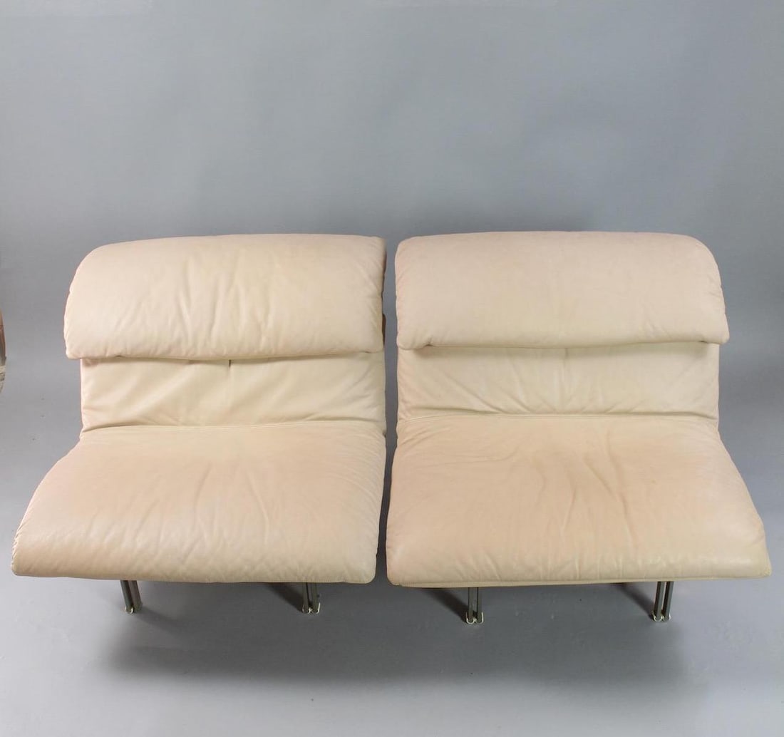 Pair of Giovanni Offredi 'Wave' Chairs for Saporiti Italia, Leather & Metal (1 of 17)