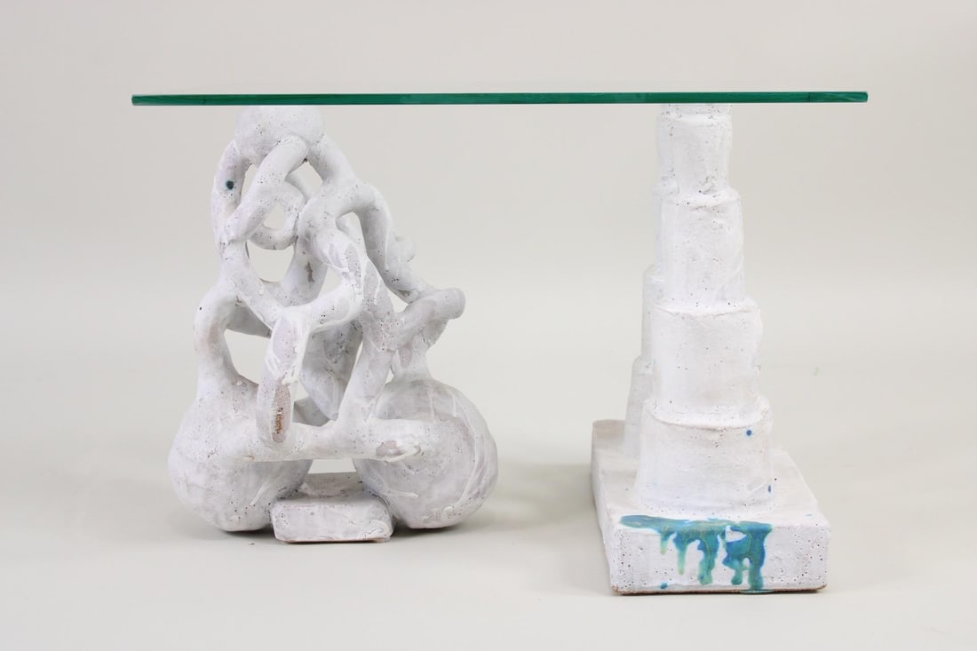 Arnie Zimmerman Glass Top Sculptural White Ceramic Table (1 of 12)