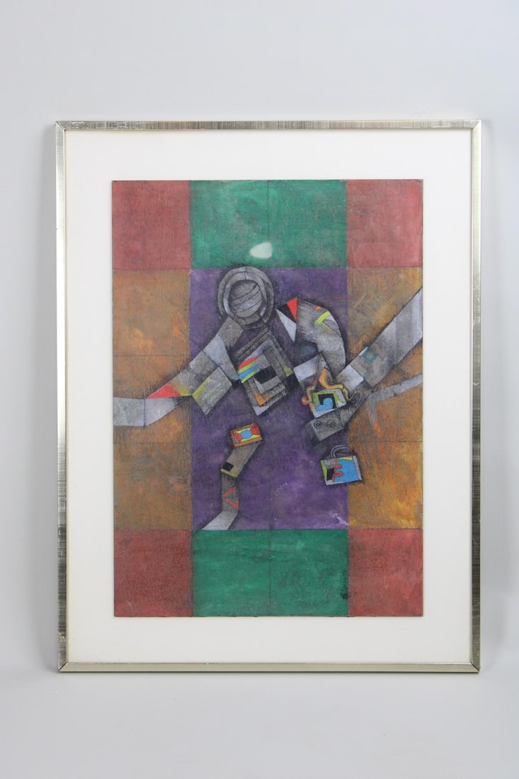 Armando Villegas 1977 Cubist Pastel Drawing, Abstract Space Man (1 of 7)