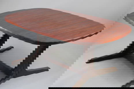 Danish Modern Gudme Mobelfabrik Atomic Dining Table, Rosewood: Danish Modern Gudme Mobelfabrik Atomic Dining Table, Rosewood, 2 Leaves. Splayed base feet support a lozenge shaped tabletop which unlatches to extend for 2 extra leaves. No makers mark, we believe th
